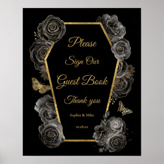 Poster Rosas Góticos Sinal de Mesa de Casamento de Convid