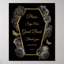 Poster Rosas Góticos Sinal de Mesa de Casamento de Convid