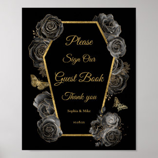 Poster Rosas Góticos Sinal de Mesa de Casamento de Convid