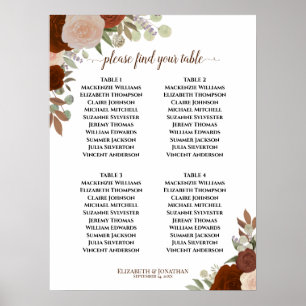 Poster Rosas Laranja Ferrugem 4 Mesa Carta de Assentos de