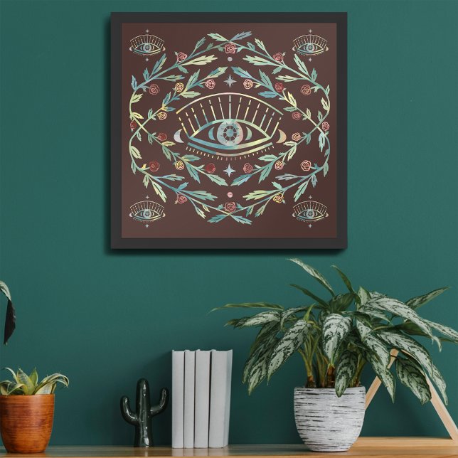 Poster Rosas Místicos Vinhas Magnéticas Boho Colorido (Mystical Eye Roses Vines Magical Boho Colorful Poster
)