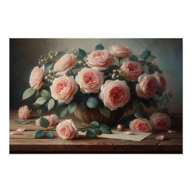 Pôster Rosas na página de dissociação rosa esbranquiçada (Frente)