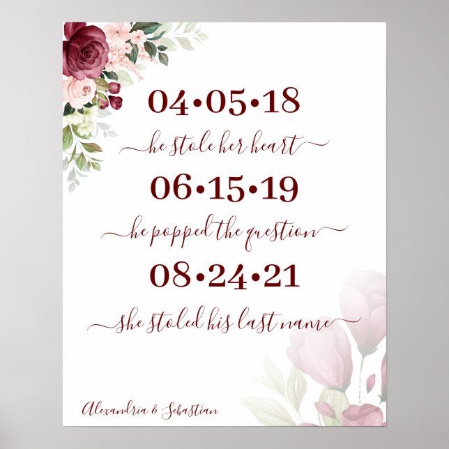 Poster Rosas no Melhor Dia de Casamento Data Sim Sinal do (Frente)