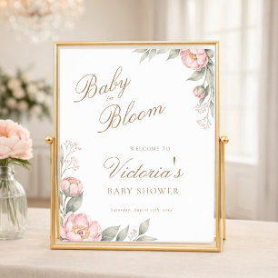Poster Rosas Peônia em Flor Menina Chá de Bebê Boas-Vinda