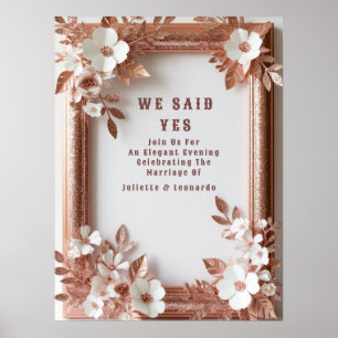 Poster 💍 Rosas Pêssego Dourado Rosa Decoração de Casamen