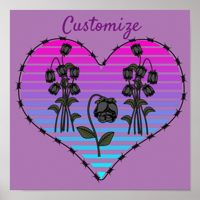 Poster Rosas Pretos Selvagens de Coração com Fio Barbed_C (Frente)