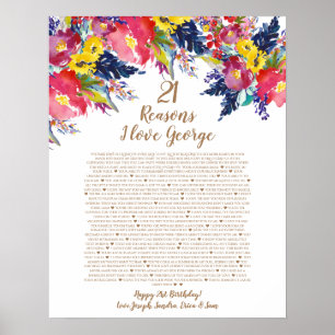 Poster Rosas razões pelas quais eu amo você 21º aniversár