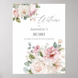 Poster Rosas românticas em aquarela Bem-vindo
