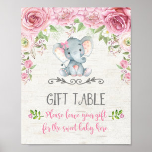 Poster Rosas Rosa Bebê Elefante Presente Mesa Decor