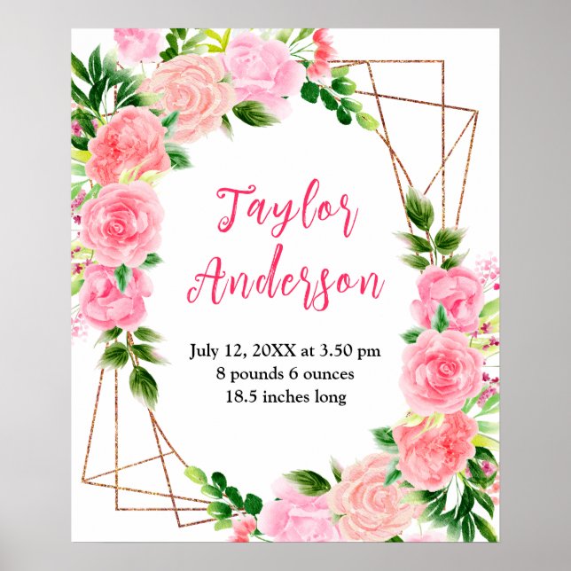 Poster Rosas Rosa, Bebê Floral, Matas (Frente)