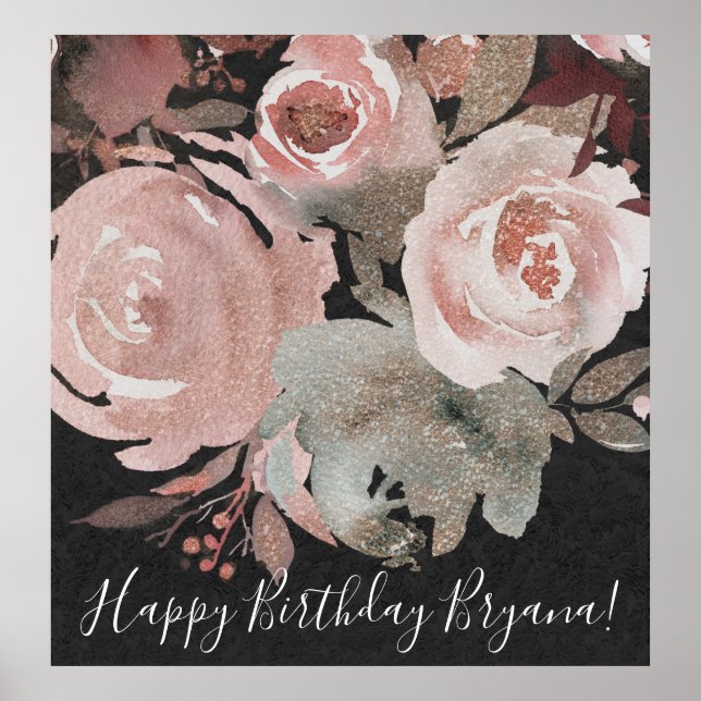 Pôster Rosas Rosa Brilho Rosas Flores Escuras Glamour Cas (Frente)