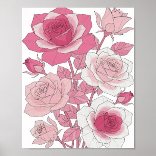 Poster Rosas Rosa Cinza Intenso Design Ousado