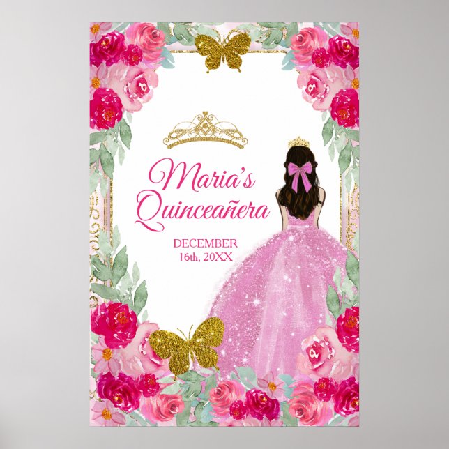 Poster Rosas Rosa Escamosas Charra Quinceañera Coroa Aniv (Frente)