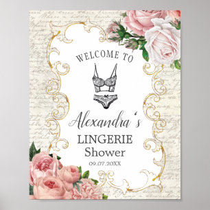 Poster Rosas Rosa Francês Antigo Roupa Íntima Banho de Bo