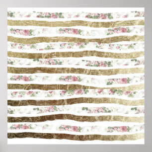 Pôster Rosas Rosa Meninas e Brutos Dourados Falsos