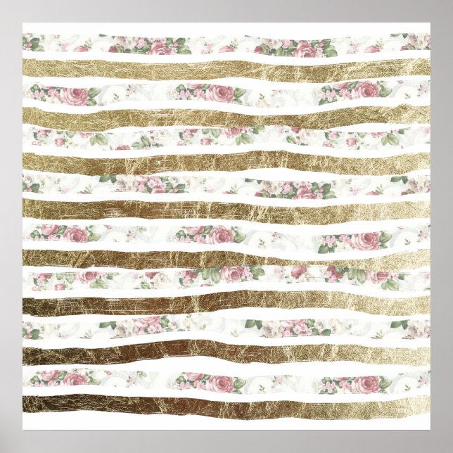 Pôster Rosas Rosa Meninas e Brutos Dourados Falsos (Frente)