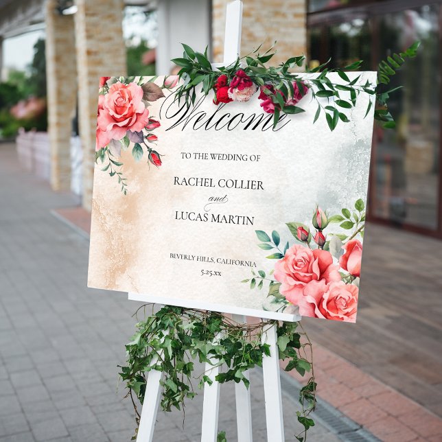 Poster Rosas Rosa Românticas e Caligrafia Boas-vindas (Criador carregado)