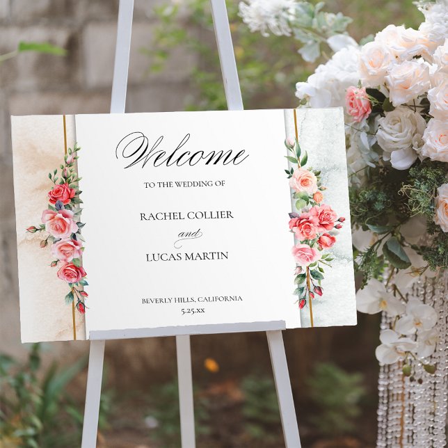 Poster Rosas Rosa Românticas e Caligrafia Boas-vindas (Criador carregado)