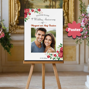 Poster Rosas Rosadas 1º Aniversário de Casamento Foto Bem