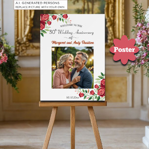 Poster Rosas Rosadas 30º Aniversário de Casamento Foto Be