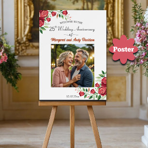 Poster Rosas Rosadas de 25º Aniversário de Casamento Foto