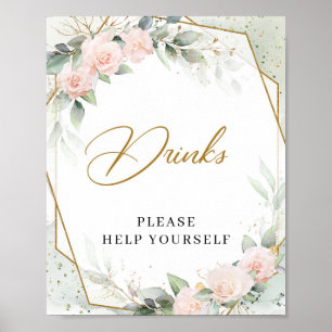 Poster Rosas rosadas poeirentas de boho, eucalipto, estru