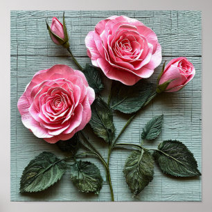 Poster Rosas Rosas Flores Arte Floral Romântico para Pare