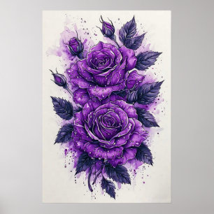Poster Rosas roxas com gotículas de água