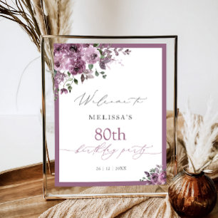 Poster Rosas Roxas Elegantes de Boas-Vindas em Qualquer I