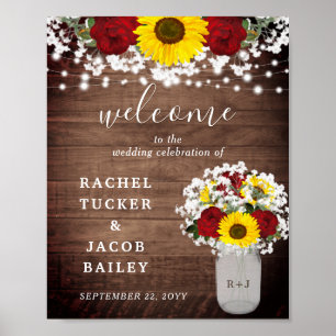 Poster Rosas Rustic Sunflower Mason Jar Bote Bem-Vindo