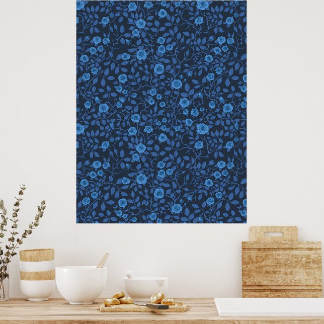 Poster Rosas selvagens em azul (Cozinha)