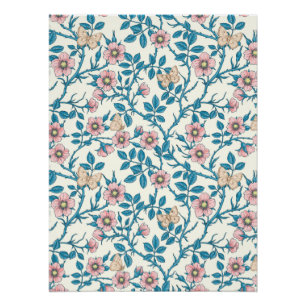 Pôster Rosas silvestres e borboletas /rosa/azul/branco es