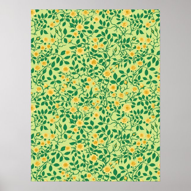 Poster Rosas silvestres em amarelo e verde (Frente)