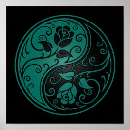 Poster Rosas Teal Blue e Black Yin Yang