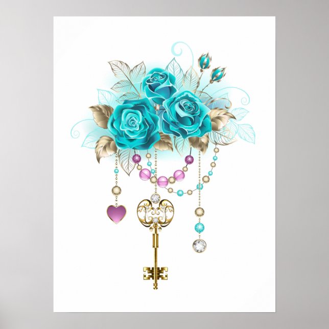 Poster Rosas Turquesa com Chaves (Frente)