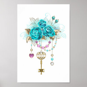 Poster Rosas Turquesas com Chaves