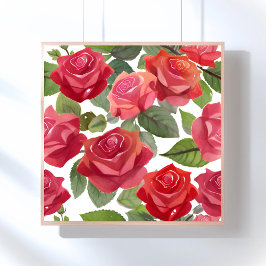 Poster Rosas Vermelhas | Aquarela de Rosa Floral Elegante