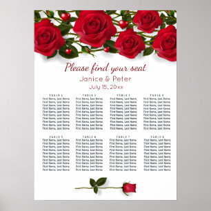 Poster Rosas vermelhas, corações Wedding 8 mesas que
