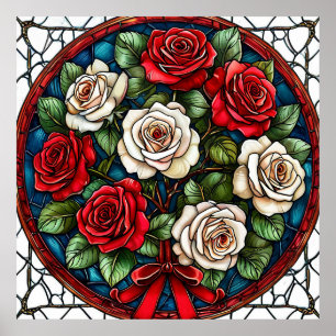 Poster Rosas Vermelhas e Brancas com Detalhes Intrincados