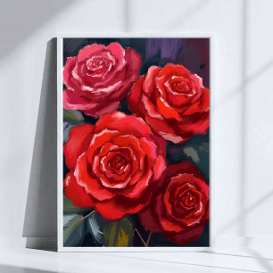 Poster Rosas Vermelhas Flores Pintadas aquarela