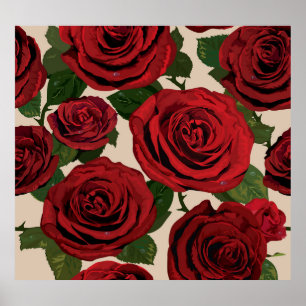 Poster Rosas vermelhas: Fundo Floral Ininterrupto