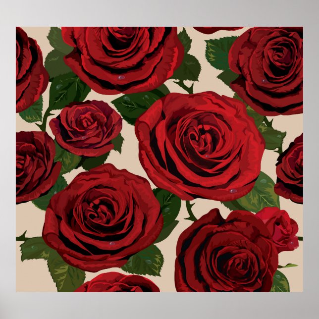 Poster Rosas vermelhas: Fundo Floral Ininterrupto (Frente)