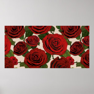 Poster 	Rosas vermelhas. Fundo floral sem costura. 