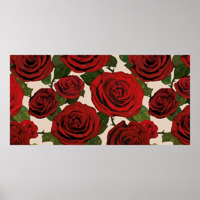 Poster Rosas vermelhas. Fundo floral sem costura. (Frente)