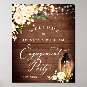 Poster Rosas Vermelhas Lanterna Casamento de Madeira Rúst