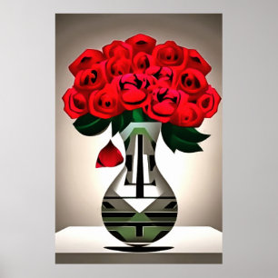 Poster Rosas vermelhas Na Arte Vase Deco