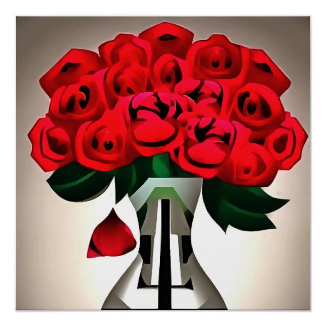 Pôster Rosas vermelhas Na Arte Vase Deco (Frente)