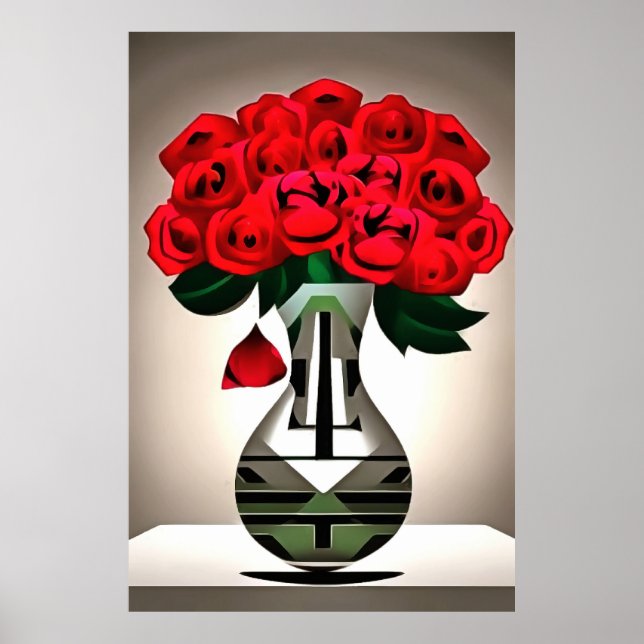 Poster Rosas vermelhas Na Arte Vase Deco (Frente)