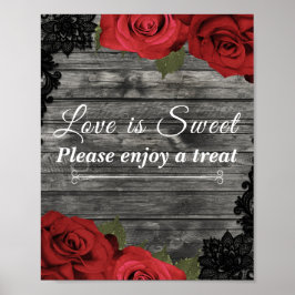 Poster Rosas Vermelhas Renda Preta Rústica Casamento Apro