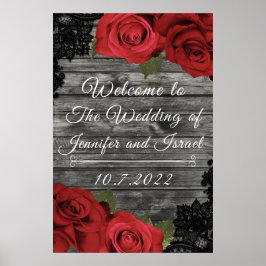Poster Rosas Vermelhas Rustico Sinal de Noiva de Renda Pr